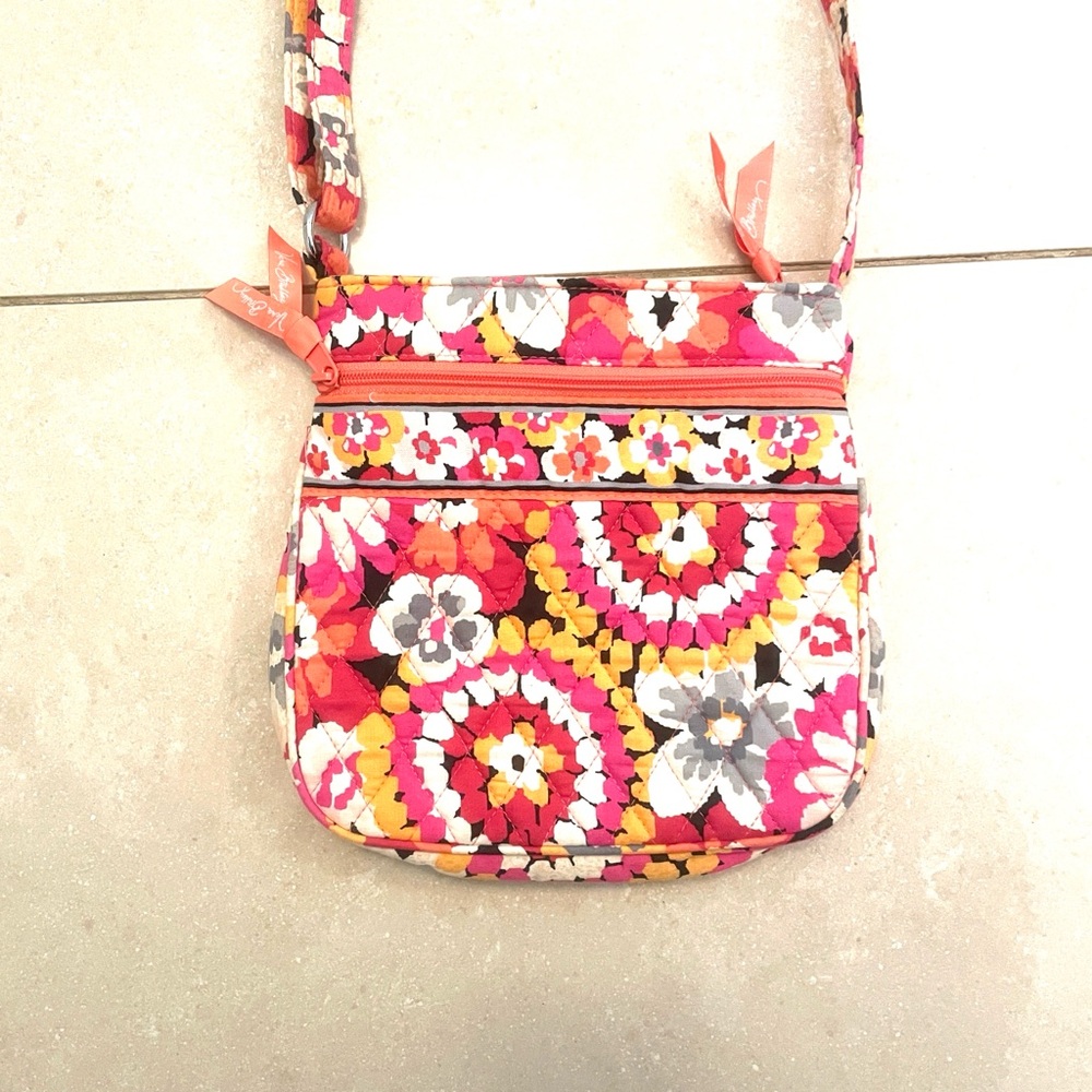Vera Bradley Pixie Blooms Floral Crossbody Bag Zip Top & Front Pocket